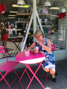 Above: The addition of locally made ice cream has been a boost in the summer months. Sue is pictured sampling a sundae!