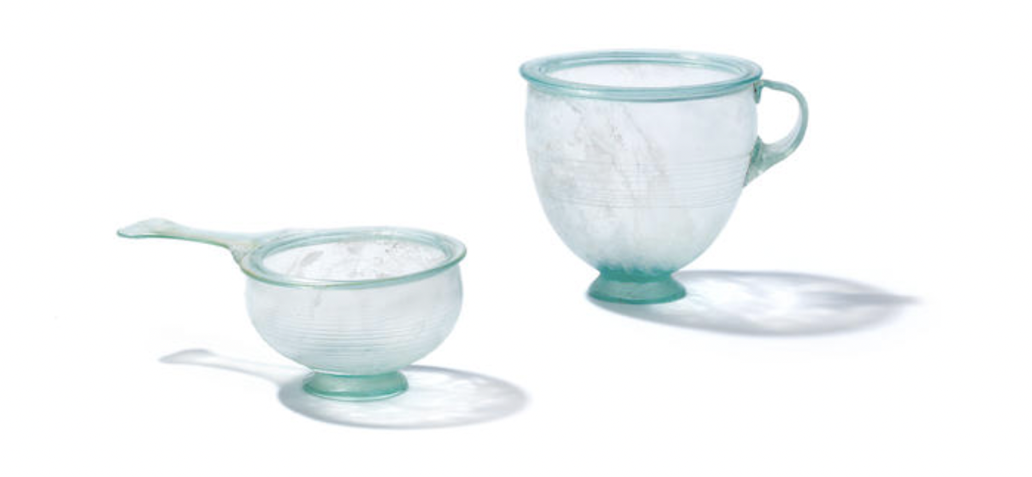 Above: Ancient housewares range: this Roman glass and matching ‘trulla’ bowl from 1st-2nd Century AD sold for £7,650.