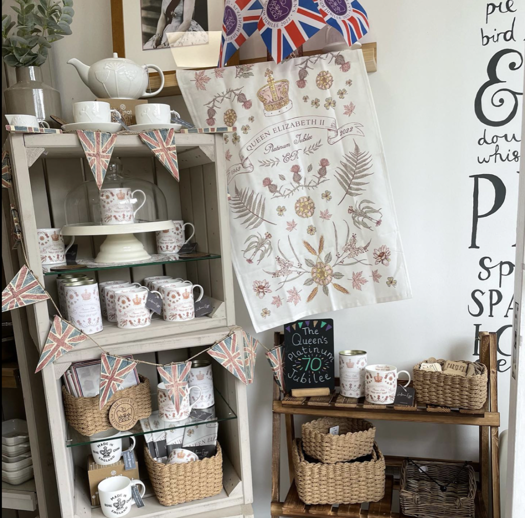 Above: The display of Victoria Eggs’ Jubilee range, which sold out at Brambles Cookshop, Audlem.