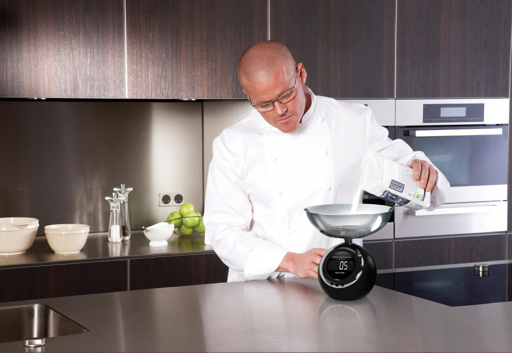 Above: Salter, the UK’s oldest housewares brand, established in 1760, is among Ultimate Product’s brands. Heston Blumenthal is shown using Heston Blumenthal by Salter scales.